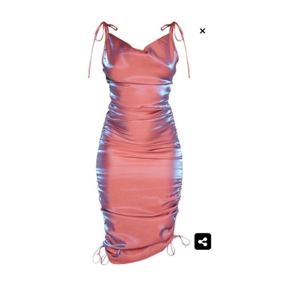 PrettyLittleThing Iridescent Ruched CowlNeck Dress - Picture 5 of 8